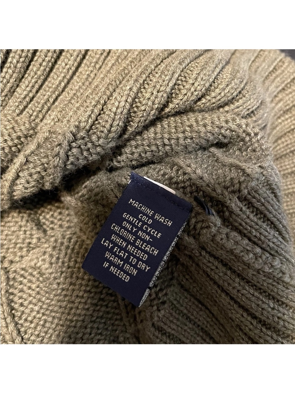 Polo Jeans Company Sweater Mens XL Olive Green Cable Knit Cardigan Button Front - Picture 5 of 7